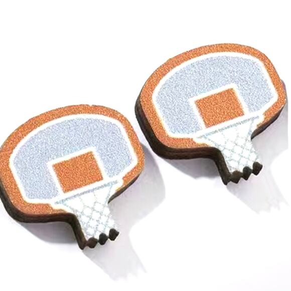 Wooded Basketball Goal Earrings - Picture 1 of 1